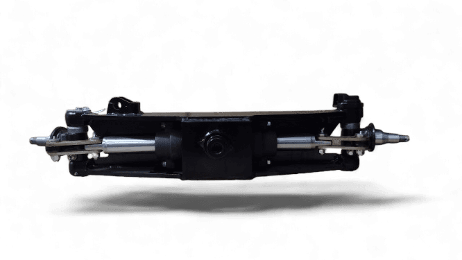 REMAN TOYOTA FORKLIFT 8FDU30 COMPLETE STEER AXLE ASSEMBLY W/ CYLINDER (SPINDLE TO SPINDLE) (SYNC STEERING) - TY43140U350071